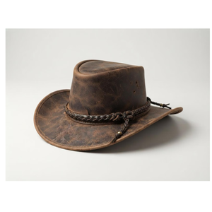 Handcrafted Distressed Brown Leather Cowboy <b>Hat</b> with Braided Rope <b>Band</b> - Product Image 6