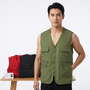 Gilet utilitaire à col en V pour homme, couleur unie, sans manches, avec plusieurs poches - Product Image 4