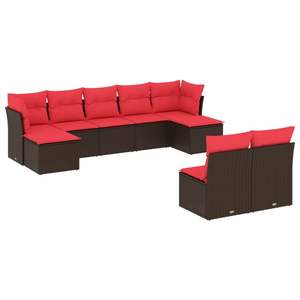 Juego de sofás de patio de ratán sintético marrón de 9 piezas con cojines, elegante colección de muebles para exteriores - Product Image 2