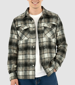 Camisas de Franela para Hombre con Logotipo OEM Personalizado Directo de Fábrica al por Mayor, Chaqueta a Cuadros Casual con Botones, Camisa de Manga Larga con Bolsillos - Product Image 1