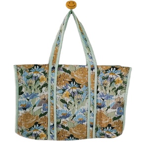 Bolso Tote de Hombro para Mujer, Hecho a Mano, Plegable, Ligero, Abierto, Ecológico, Acolchado con Estampado Floral, de Gran Capacidad, de Algodón, para Viaje - Product Image 1