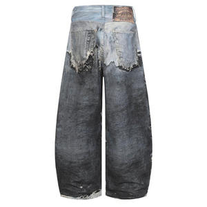 NEXO INDUSTRIES Pantalon long en jean coupe large décontractée, style hip-hop tendance, design de niche, avec impression numérique 3D style Wasteland et découpe couteau - Product Image 3