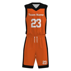 Conjunto de Uniforme de Baloncesto Personalizado Naranja y Negro, Cuello en V, Sin Mangas, Impresión Sublimada, Poliéster que Absorbe la Humedad, Unisex para Adultos - Product Image 2