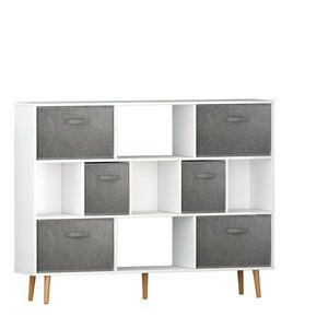 Libreria Moderna Industriale Bianca Solida, Arredamento Minimalista per Soggiorno o Ufficio, Disponibile in Vari Stili di Pannelli in Legno Massello - Product Image 5