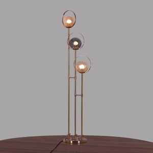 Gold Floor Lamp Amber Glass Orb Standing Light Smokey <b>Grey</b> Tinted Glass Bubble Effect Lighting Matte Gold Metal <b>Frame</b> - Product Image 5