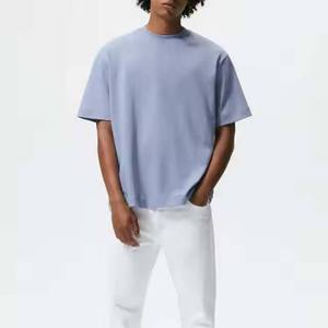 Camiseta de Manga Corta para Hombre, Cuello Redondo, Talla Grande, Color Sólido, Tejido de Algodón, Corte Casual, Azul Claro - Product Image 2