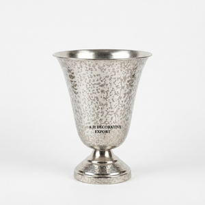 Silver Textured Metal Urn <b>Vases</b> Luxury Flared Pedestal Flower Pots <b>Set</b> of 2 Decorative Table Centerpieces for Weddings & Events - Product Image 4