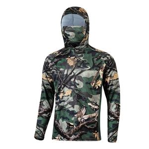 Haut de pêche à capuche et masque intégré, motif personnalisé, entièrement sublimé, UPF 50, en Spandex/Polyester, protection solaire UV, faible MOQ - Product Image 1
