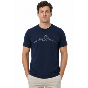 Servicio OEM, Camisetas de Hombre de Alta Calidad con Estampado Personalizado, Diseño Artístico de Líneas de Montaña, Camisetas Lisas de Algodón Azul Marino - Product Image 1