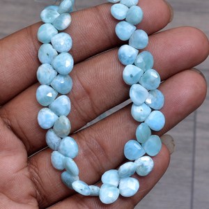 Cuentas facetadas en forma de corazón de Larimar AAA+ de 7 mm, cuentas sueltas de Larimar natural dominicana, piedra semipreciosa para la fabricación de joyas. - Product Image 1