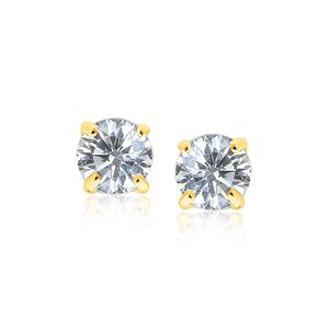 Pendientes de tuerca redondos de circonita cúbica de 8.0 mm en oro amarillo de 14k con anillos de diamantes - Product Image 1