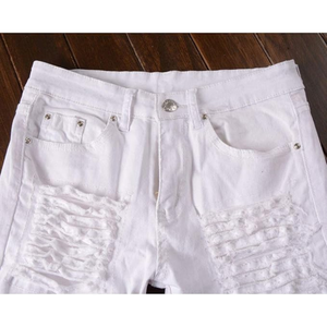 กางเกงยีนส์ทรงสกินนี่ขาดๆ สำหรับผู้ชาย สไตล์นักขี่มอเตอร์ไซค์ แต่งซิปและกระเป๋า  แฟชั่นกางเกงยีนส์ - Product Image 6