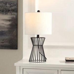 Hourglass Wire Metal Table Lamp with Open Iron <b>Cage</b> Base Premium Linen <b>Shade</b> Warm Ambient <b>Lighting</b> for Modern Interiors - Product Image 3