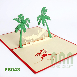 การ์ดกระดาษตัดลาย 3 มิติ แบบป๊อปอัพ รุ่น FS043 ANN HANDICRAFT ลายต้นปาล์มและเปลญวน งานแฮนด์เมด ตัดด้วยแม่พิมพ์ สำหรับมอบเป็นของขวัญแทนใจเพื่อน - Product Image 6