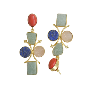 Boucles d'oreilles pendantes de luxe modernes plaquées or avec pierres multiples, cadeau chrétien, bijoux semi-précieux pour femmes, vente en gros - Product Image 2