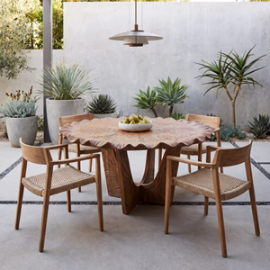 Luxury Solid Teak <b>Wood</b> Round Dining Table Set with Rattan Dining Chairs Scandinavian Resort Furniture - Product Image 1