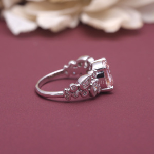 IGI Certified Pink Lab Grown Diamond Floral Halo <b>Ring</b> with Marquise Pear and Round Diamonds in 14K White / Rose & Yellow <b>Gold</b> - Product Image 6