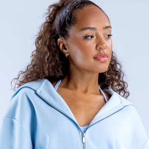 Nouveau design – Sweat à capuche zippé oversize en polaire bleu craie pour femme – Anti-plis, respirant, idéal pour l'entraînement et les activités sportives - Product Image 6