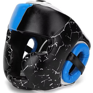 Protège-tête de boxe en cuir PU avec impression craquelée noir et bleu, équipement de protection, fermeture auto-agrippante, unisexe, adultes, usage universel - Product Image 1