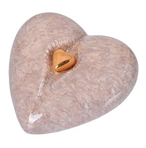 Urne commémorative antique en forme de cœur orange avec mini cœur pour cendres, Cœur pour cendres funéraires en métal laiton/aluminium - Product Image 1