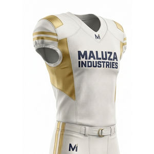 Ensemble de maillot et pantalon de football américain Elite blanc et or, respirant, équipement professionnel MALUZA INDUSTRIES Pro - Product Image 3
