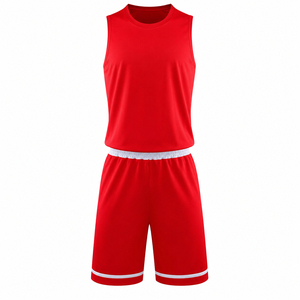 Maillot de basket-ball rouge unisexe sans manches, col rond, polyester respirant, coupe régulière pour adultes, vêtements de sport toutes saisons - Product Image 1