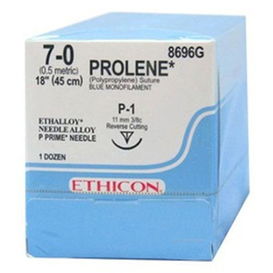 Suture chirurgicale non résorbable ETHICON 8702H 7-0 Prolene, monofilament bleu, qualité hospitalière - Product Image 1