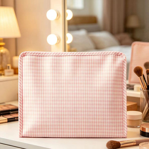 Summer Custom Plaid Makeup Pouch Monogram Nylon Travel Toiletry Bag Women Blank Gingham Cosmetic Bags - Product Image 4
