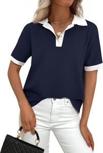 Camiseta Polo de Mujer, Color Crema, con Bloques de Color, Manga Corta, Tejida, Casual, Largo Regular, 100% Algodón, Transpirable, Estilo Polo, ODM - Product Image 6