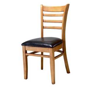 Modern Honey Oak Wooden Dining Chair Ladder <b>Backrest</b> Black Leather Padded Seat Professional Cafe Restaurant Bistro Seating Pot - Product Image 1