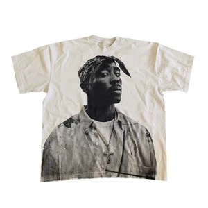 T-shirt graphique vintage surdimensionné pour homme en coton épais délavé, style streetwear, épaules tombantes, hip-hop - Product Image 1