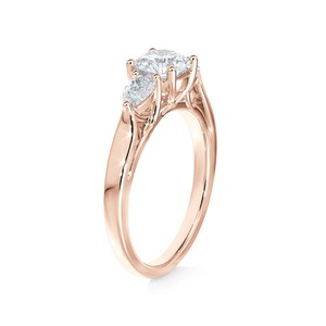 Roy Diamond 18K Rose White Gold Three Stone Lab Grown Diamond <b>Ring</b> Brilliant Pear Shape Side IGI Certified Bridal Custom 4 Prong - Product Image 4