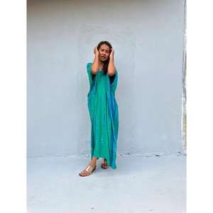 Vestido Kaftán Boho Tie Dye para Mujer, Corte Holgado, Cuello en V, Maxi, Cintura Natural, Lavable, para Usar en Vacaciones de Verano - Product Image 2