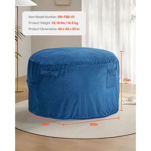 Poltrona Sacco Rotonda per Adulti con Rivestimento Rimovibile in Velluto Olandese, Imbottitura in Schiuma EPS ad Alta Densità per Uso Esterno - Product Image 2