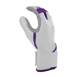 Guante de bateo blanco con ribete morado y cierre de tirar para entrenamiento, unisex, para adultos, mano derecha - Product Image 2