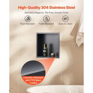 13X13X4 pollici doccia in acciaio inox nicchia nera incasso mensola a muro per bagni - Product Image 3