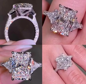 Anillos de oro y plata de alta calidad para mujer con moissanita redonda radiante de tres puntas, piedra de color CVD, CZ de 9 quilates, VVS2 D VS1 premium - Product Image 2