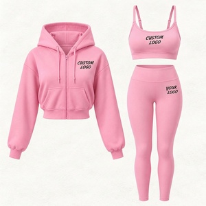 Conjunto Deportivo de 3 Piezas para Mujer con Logotipo Personalizado, Chaqueta con Cierre y Manga Larga, Bra Deportivo y Pantalones Capri, Ropa Deportiva Urbana para Otoño - Product Image 2
