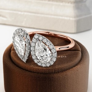 แหวนเพชรแล็บโกรว์ทรงกลมและทรงหยดน้ำแบบ Halo Toi Et Moi สองสี 0.35 1 กะรัต รับรองโดย IGI ระดับ VVS สำหรับงานหมั้นและงานแต่งงาน ทอง 14k/18k - Product Image 6