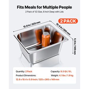 Set di 2 Vaschette per Buffet in Acciaio Inox 1/2 con Coperchi, Profondità 6 Pollici, Antiaderenti e Riutilizzabili per Hotel e Ristoranti - Product Image 3