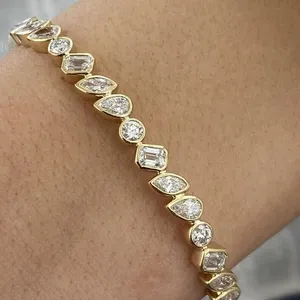 TISHYA DIAMOND 5.10 Ct Lab Grown Diamond Mix Cut Vintage IGI Certified Open Cuff <b>Bangle</b> <b>Bracelet</b> EVS 14K Yellow Gold - Product Image 1