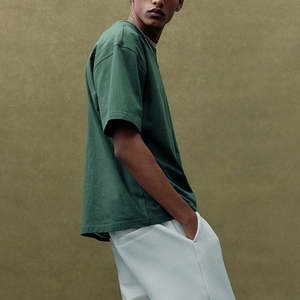 Heavy 100% Cotton Men's Short Sleeve Cropped <b>Box</b> Fit Boxy Oversize <b>Drop</b> Shoulder Solid T-Shirt - Product Image 4