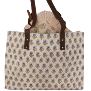 Sacs en toile imprimés à motifs floraux pour le travail, les courses et l'usage quotidien avec poignées en cuir, sacs fourre-tout en coton imprimé de qualité supérieure - Product Image 1