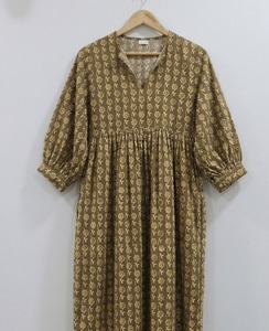 Robe midi en coton imprimée à la main pour femmes, style bohème, florale, décontractée, coupe ample, respirante, style indien fait main - Product Image 3