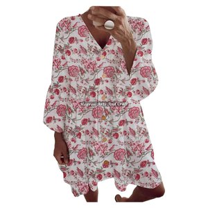 Vestido de Primavera/Verano para Mujer, 100% Algodón Orgánico, Diseño con Estampado Artesanal, Tinte Ecológico, Manga Campana - Product Image 6