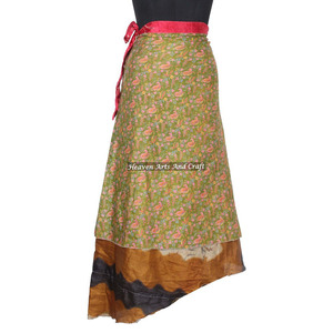 New Ethnic Double Layer Reversible <b>Sarong</b> Sari Magic <b>Wrap</b> Skirt Women Wear Vintage Silk Sari Long Length <b>Wrap</b> Around Skirt Magic - Product Image 4