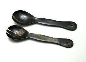 Juego de 2 servidores de ensalada de cuerno, diseño de primera calidad, hechos a mano con cuerno natural de búfalo, a un precio asequible. - Product Image 4