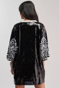 Chemise florale brodée à sequins surdimensionnée à manches trois quarts pour homme, en polyester tissé, sans col, idéale pour l'été - Product Image 2