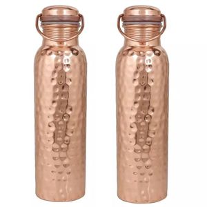 Bouteille d'eau réutilisable en cuivre imprimé avec bouchon hermétique durable pour la boisson ayurvédique et les voyages quotidiens de fitness - Product Image 2