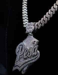 <b>Custom</b> Cursive <b>Name</b> Pendant with Lion Head Bail & Cuban Chain Full Diamond CZ Script <b>Necklace</b> Hip Hop Jewelry 925 Silver - Product Image 1